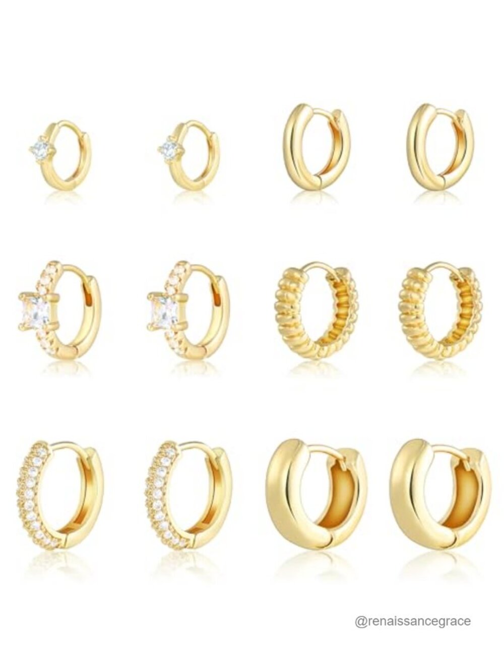 6 Pairs 14K Gold Plated Small Huggie Hoop Earrings Set Hypoallergenic CZ